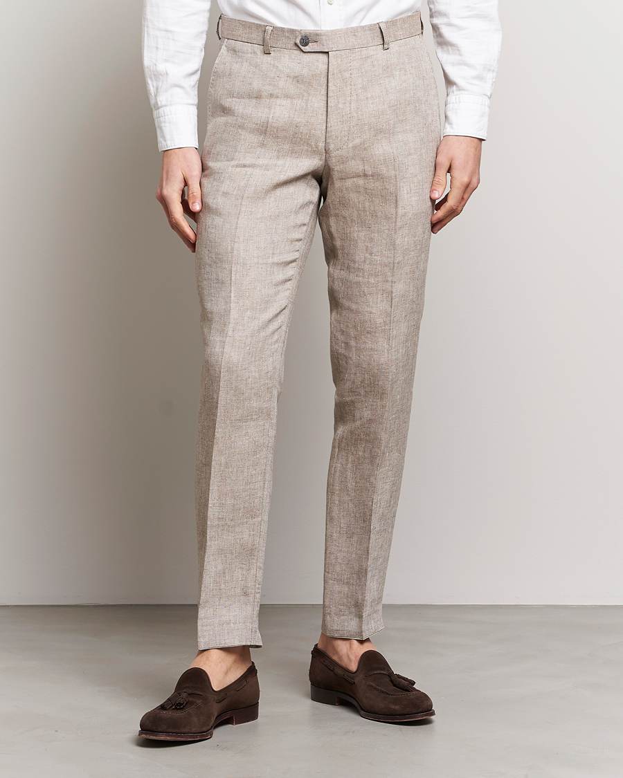 Herr | Byxor | Oscar Jacobson | Denz Linen Trousers Beige