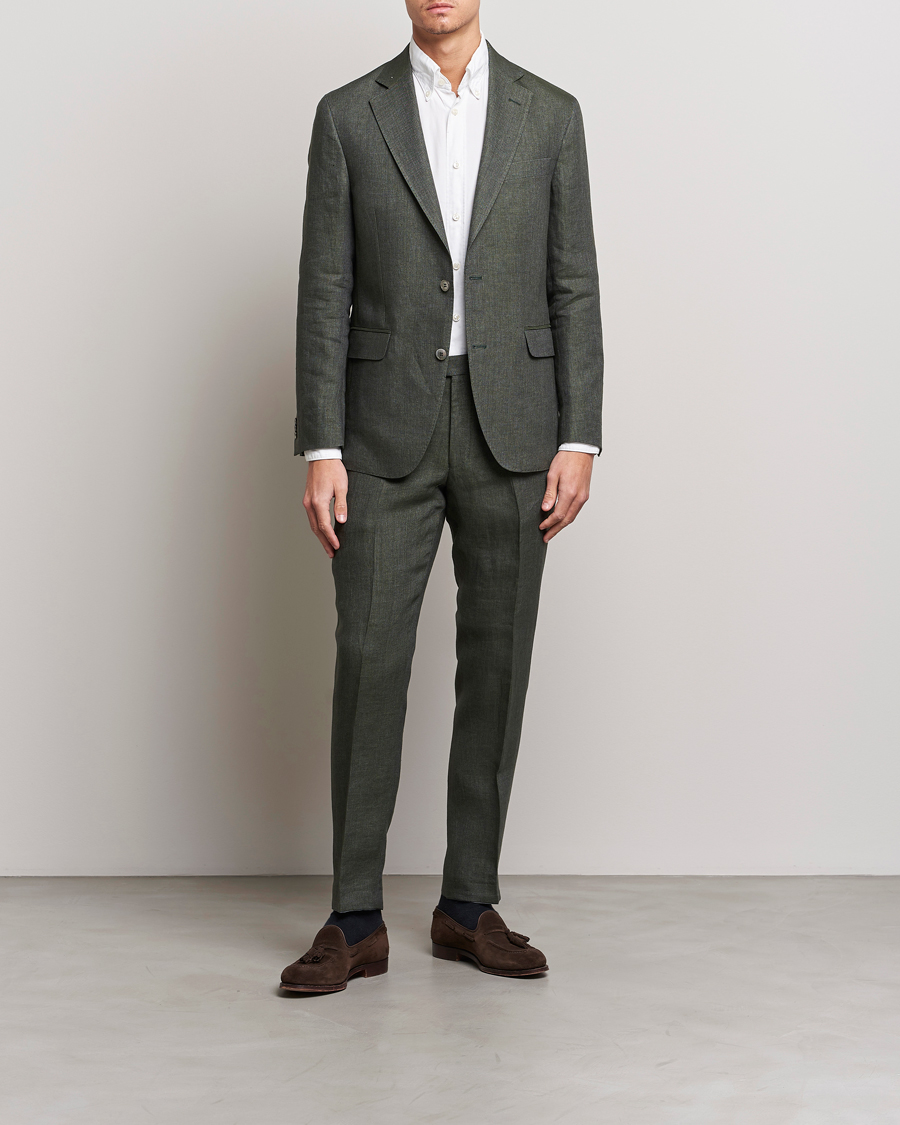 Herr | Byxor | Oscar Jacobson | Denz Linen Trousers Green