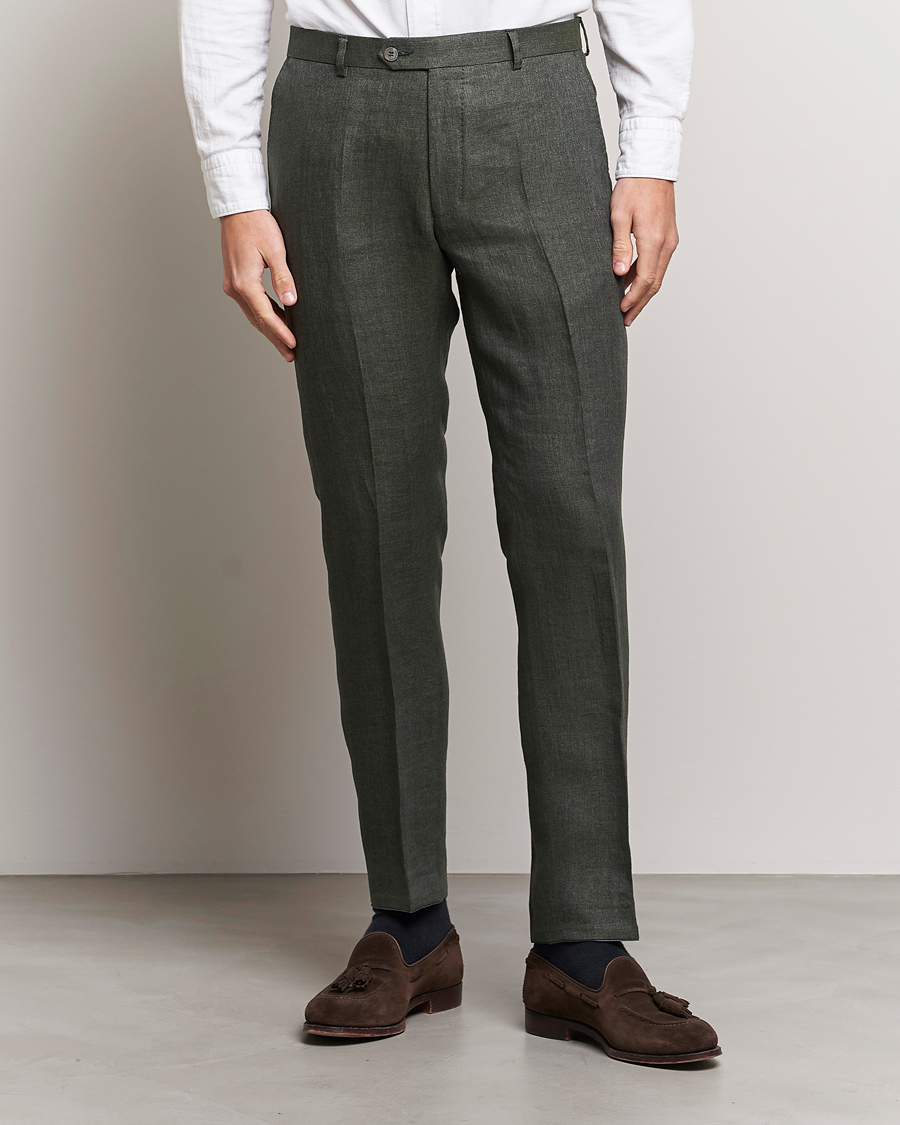 Herr | Byxor | Oscar Jacobson | Denz Linen Trousers Green