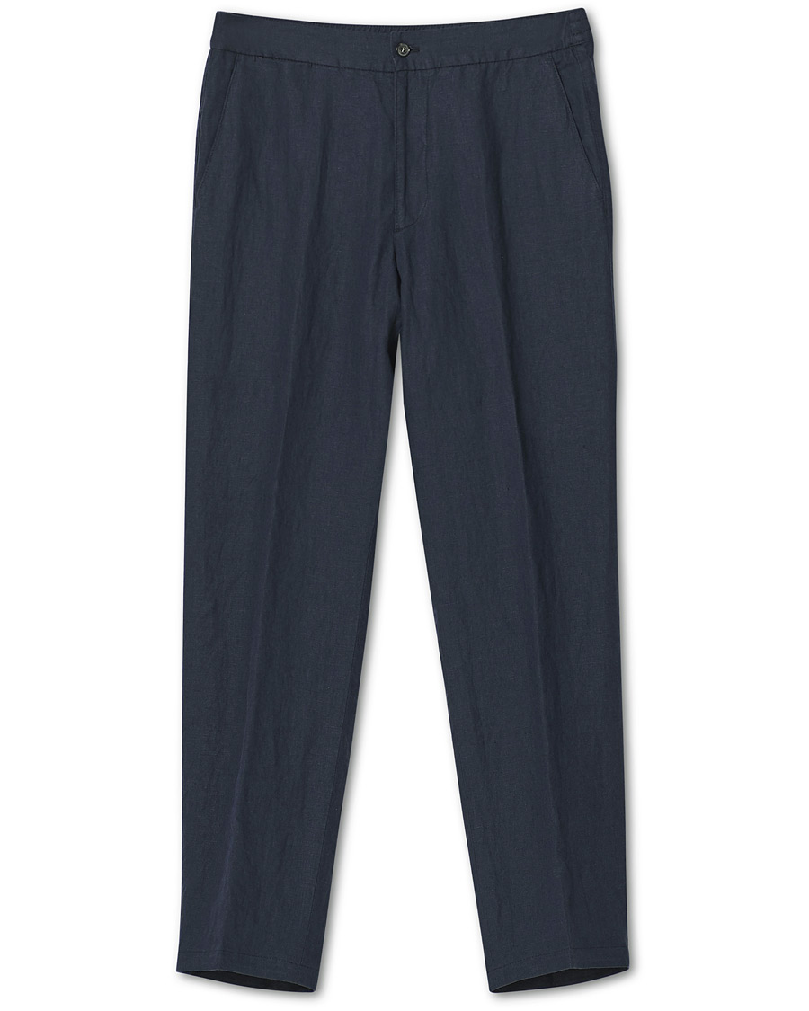 Herr | Byxor | Oscar Jacobson | Nicola Linen Trousers Navy