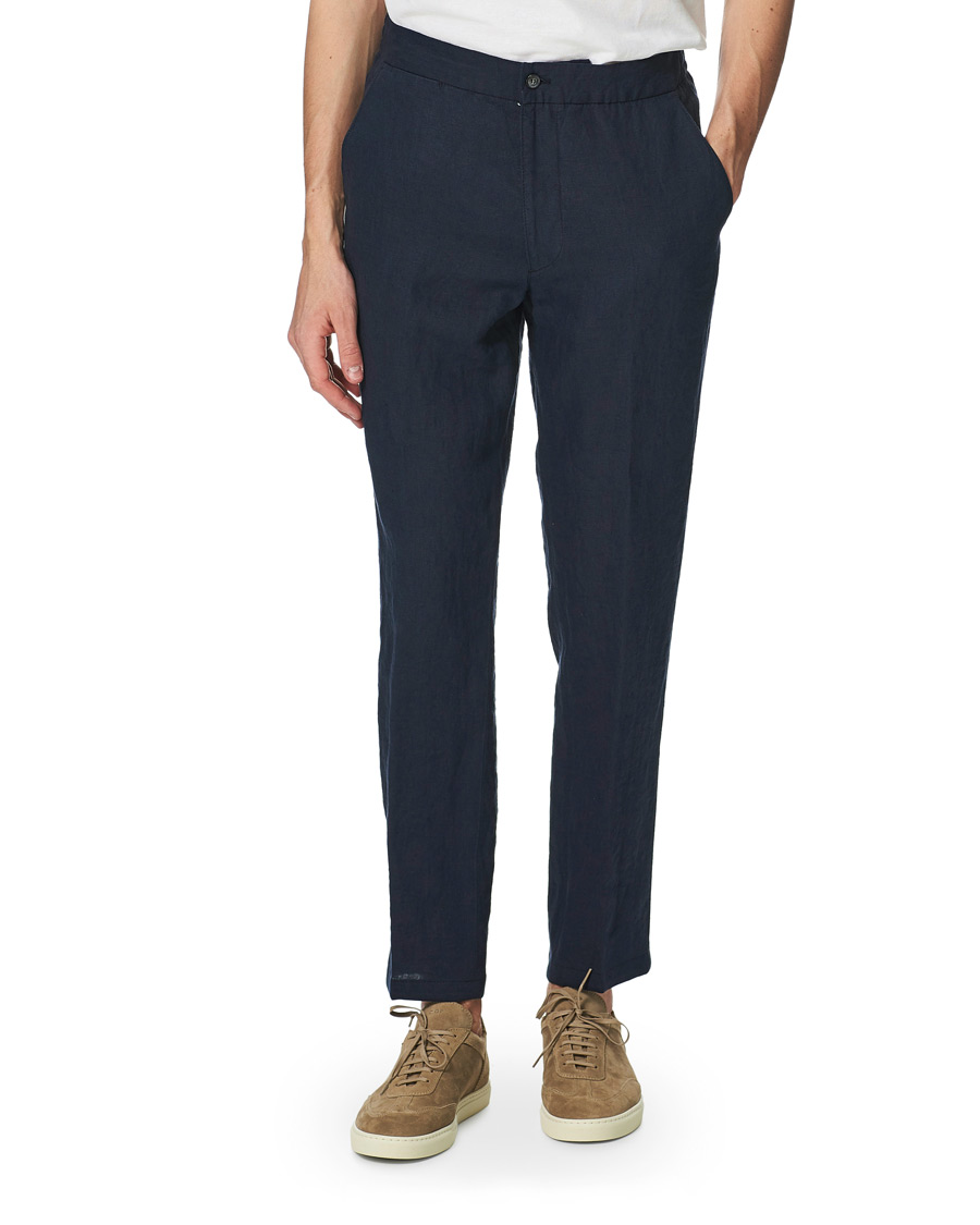 Herr | Byxor | Oscar Jacobson | Nicola Linen Trousers Navy