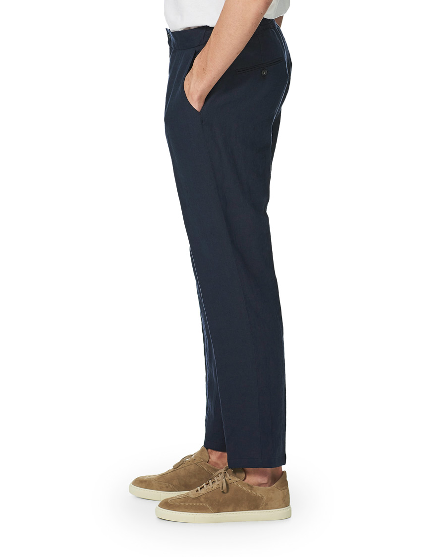 Herr | Byxor | Oscar Jacobson | Nicola Linen Trousers Navy