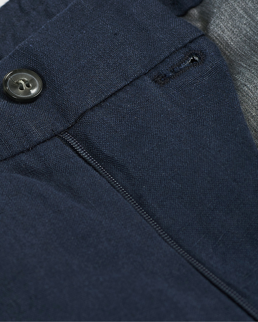 Herr | Byxor | Oscar Jacobson | Nicola Linen Trousers Navy