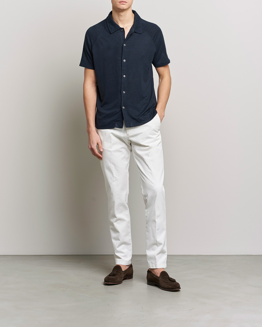Herr | Pikéer | Oscar Jacobson | Albin Short Sleeve Linen Polo Navy