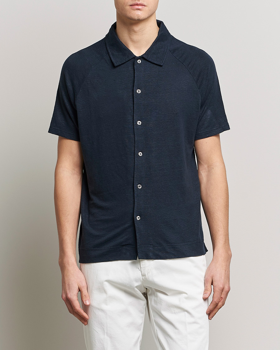 Herr | Pikéer | Oscar Jacobson | Albin Short Sleeve Linen Polo Navy