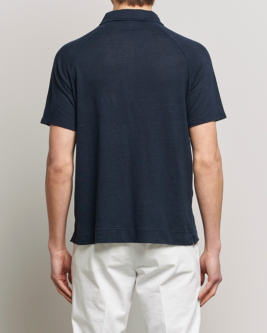 Herr | Pikéer | Oscar Jacobson | Albin Short Sleeve Linen Polo Navy