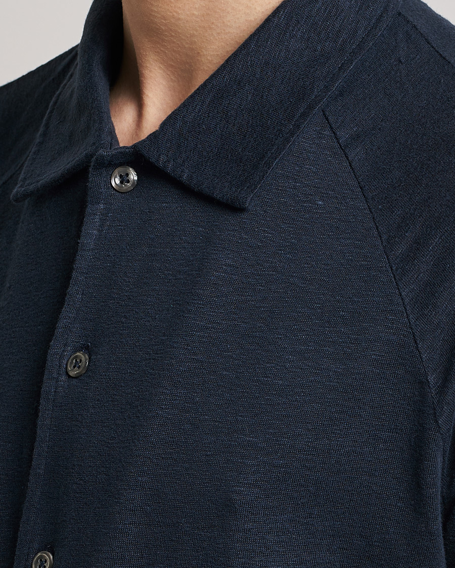Herr | Pikéer | Oscar Jacobson | Albin Short Sleeve Linen Polo Navy