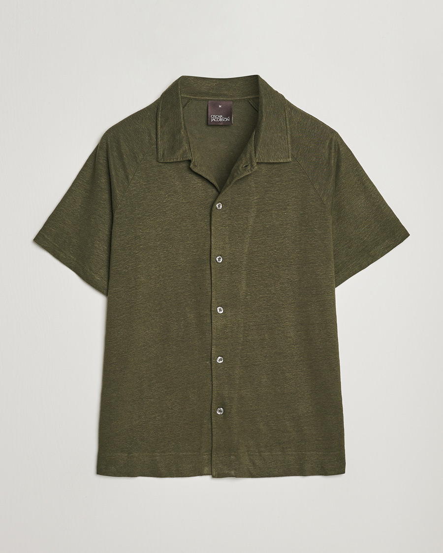 Herr | Pikéer | Oscar Jacobson | Albin Short Sleeve Linen Polo Olive