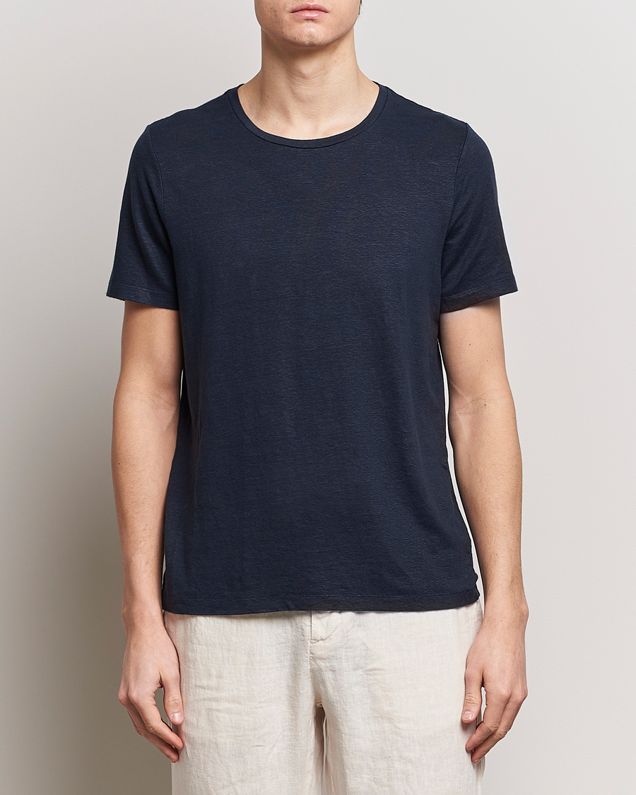 Herr | Oscar Jacobson | Oscar Jacobson | Kyran Linen T-Shirt Navy