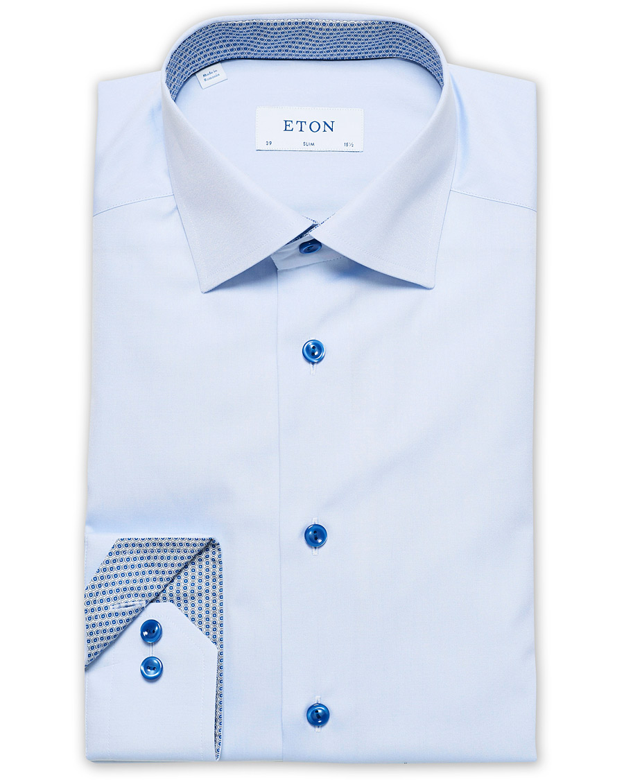 Herr | Skjortor | Eton | Slim Fit Contrast Cut Away Shirt Blue