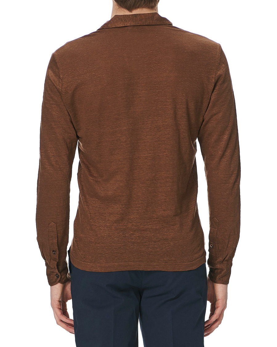 Herr | Tröjor | Gran Sasso | Washed Linen Long Sleeve Polo Gold Brown