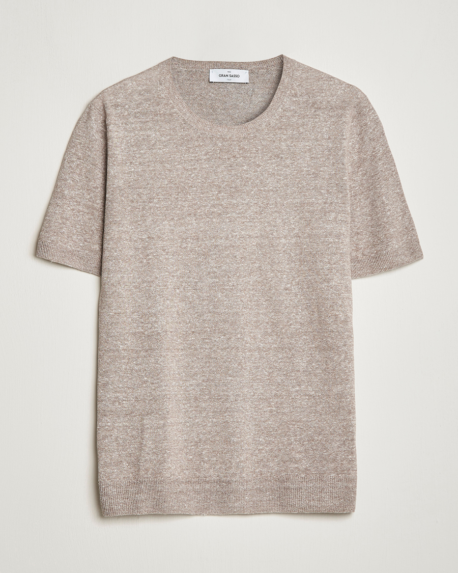 Herr | T-Shirts | Gran Sasso | Cotton/Linen Knitted Tee Beige