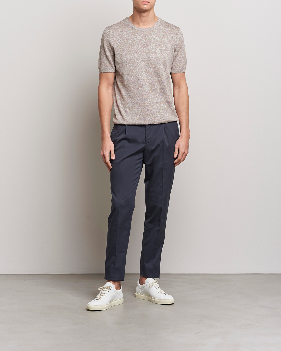 Herr | T-Shirts | Gran Sasso | Cotton/Linen Knitted Tee Beige