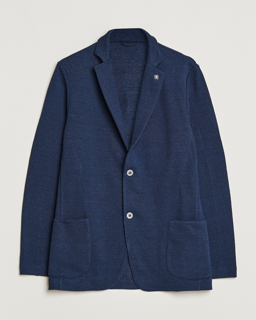 Herr | Kavajer | Gran Sasso | Structured Cotton/Linen Blazer Navy