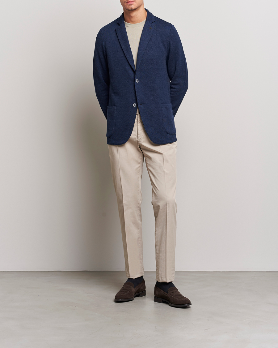 Herr | Kavajer | Gran Sasso | Structured Cotton/Linen Blazer Navy