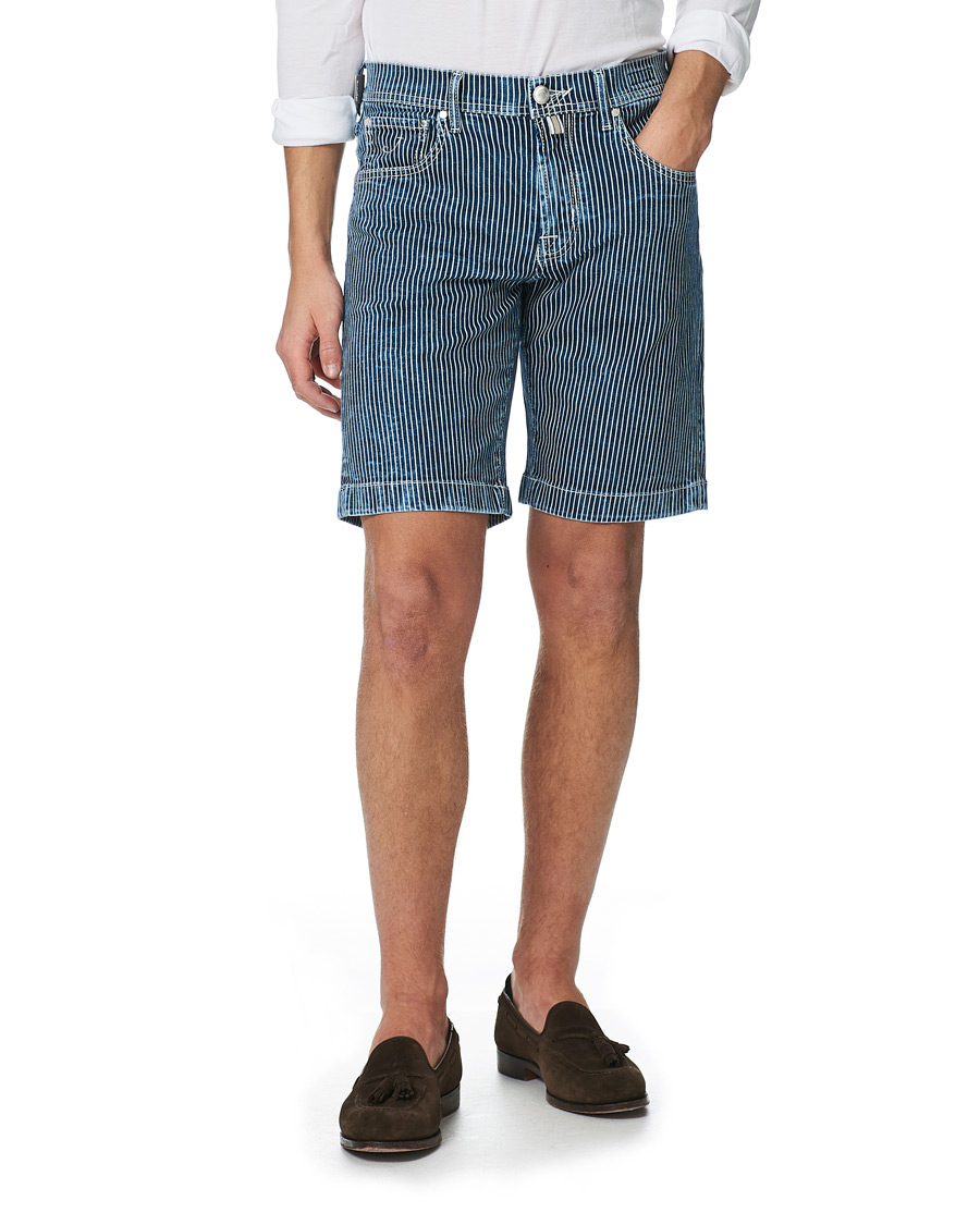 Herr | Shorts | Jacob Cohën | 6636 Striped Jeans Shorts Blue/White