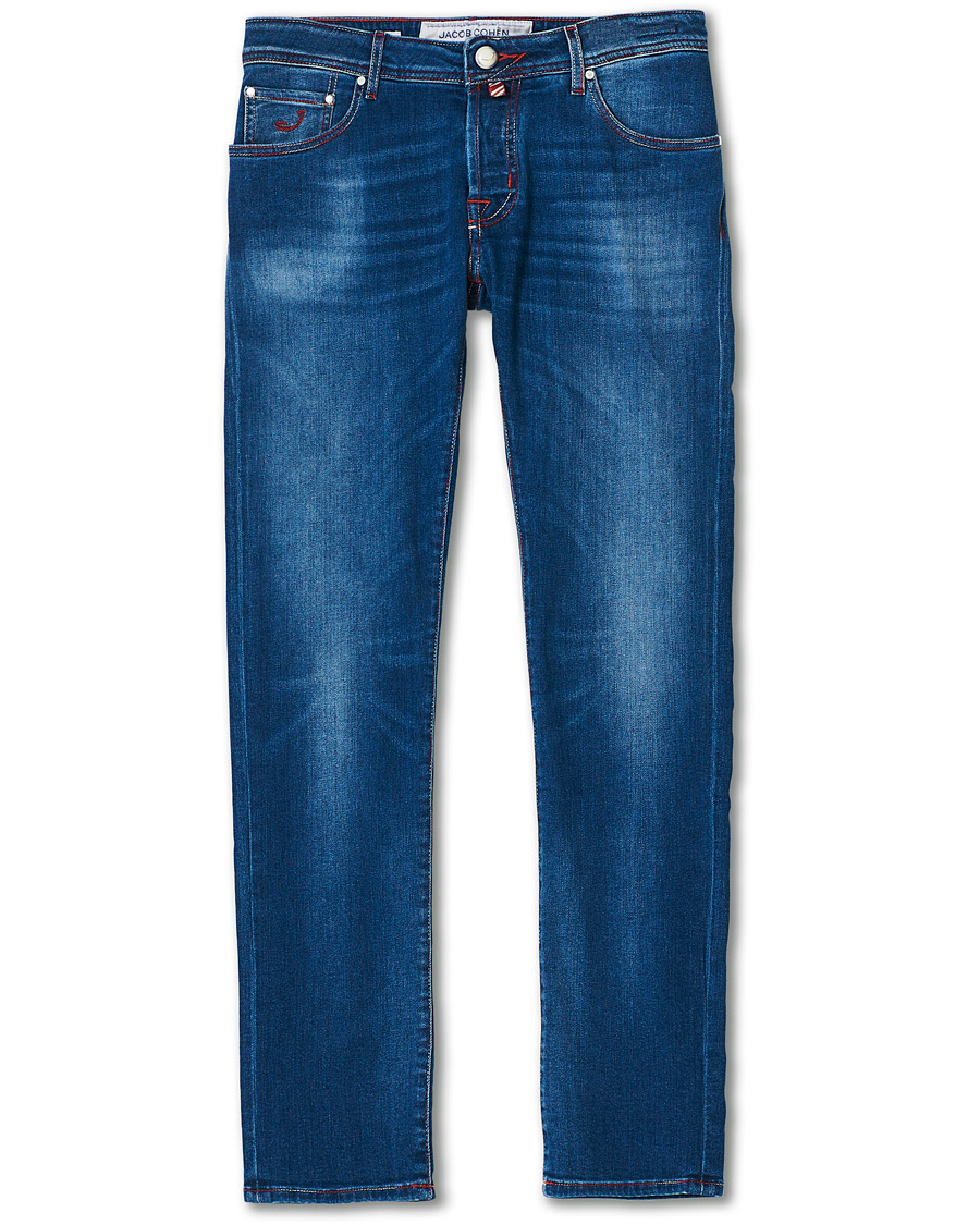 Herr | Jeans | Jacob Cohën | 622 Slim Fit Contrast Stiching Jeans Mid Blue