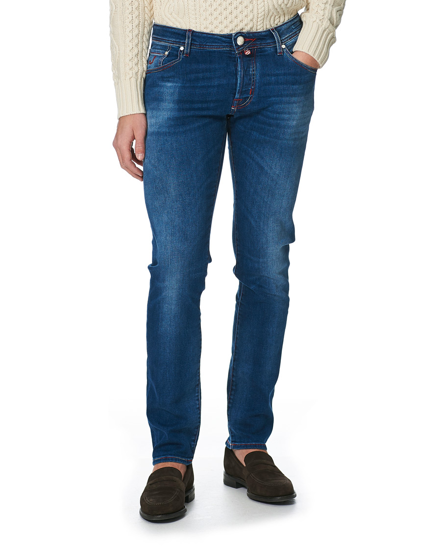 Herr | Jeans | Jacob Cohën | 622 Slim Fit Contrast Stiching Jeans Mid Blue