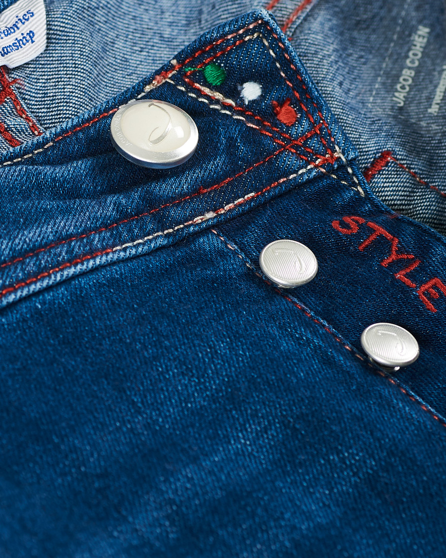 Herr | Jeans | Jacob Cohën | 622 Slim Fit Contrast Stiching Jeans Mid Blue