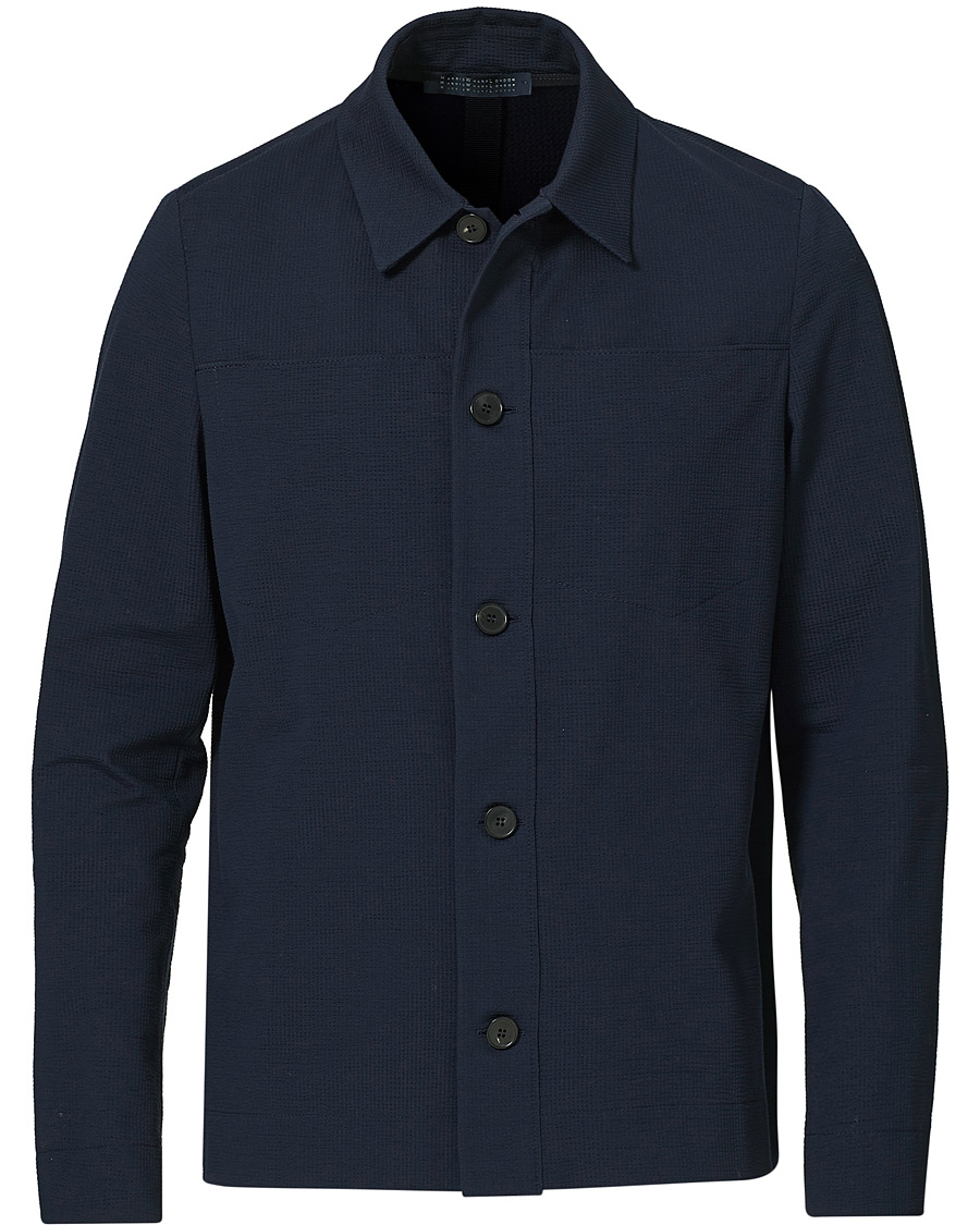 Herr | Skjortor | Harris Wharf London | Cool Max Cotton Seersucker Overshirt Navy