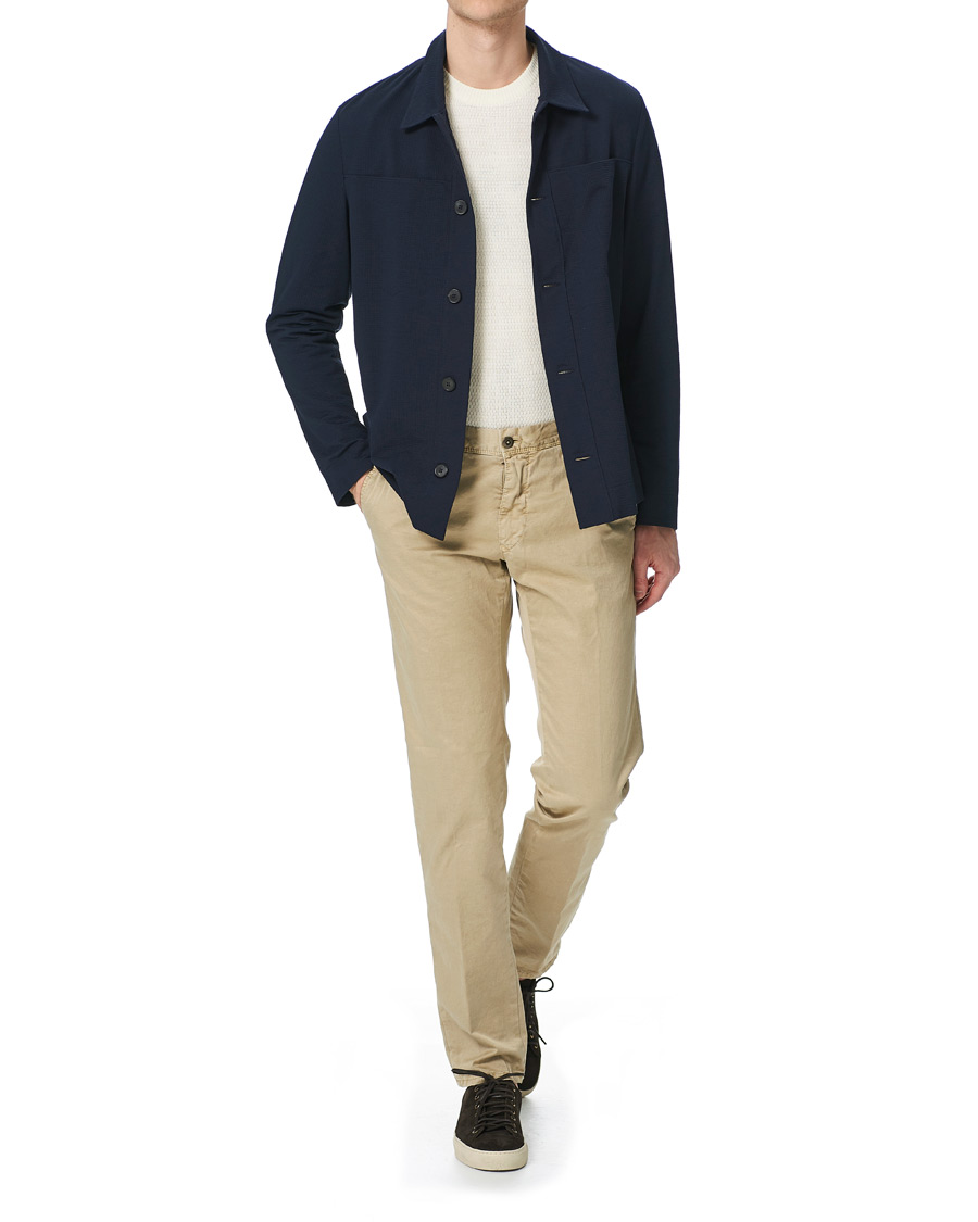 Herr | Skjortor | Harris Wharf London | Cool Max Cotton Seersucker Overshirt Navy