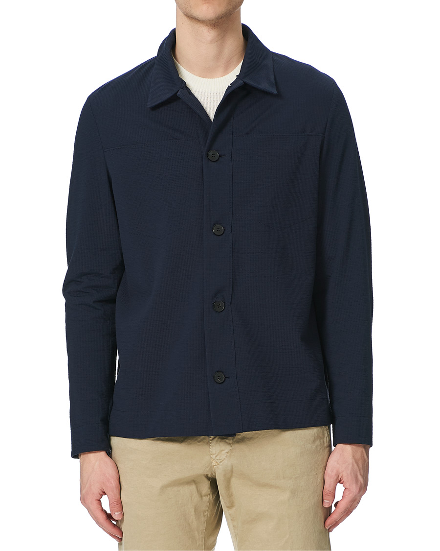 Herr | Skjortor | Harris Wharf London | Cool Max Cotton Seersucker Overshirt Navy