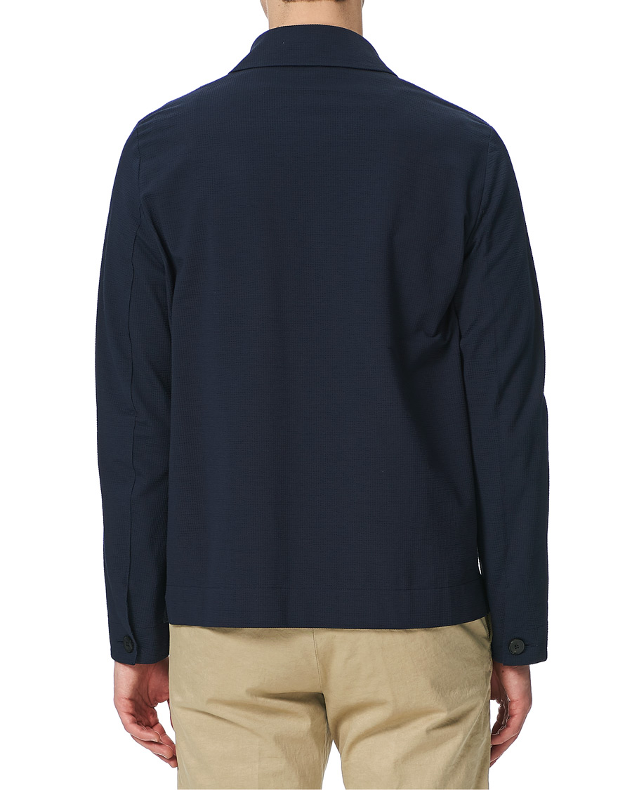 Herr | Skjortor | Harris Wharf London | Cool Max Cotton Seersucker Overshirt Navy