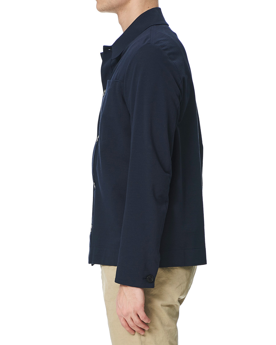 Herr | Skjortor | Harris Wharf London | Cool Max Cotton Seersucker Overshirt Navy