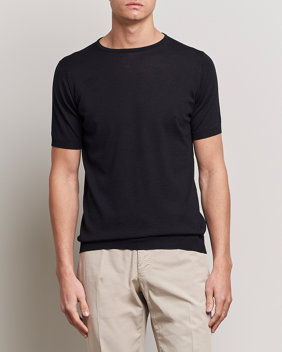Herr |  | John Smedley | Belden Wool/Cotton T-Shirt Navy