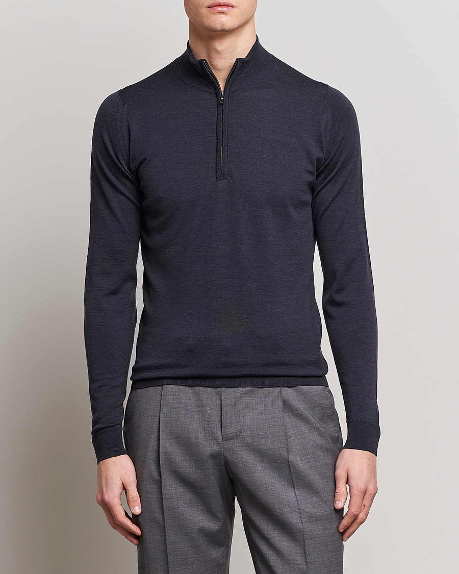 Herr | Tröjor | John Smedley | Barrow Extra Fine Merino Half Zip Hepbrun Smoke