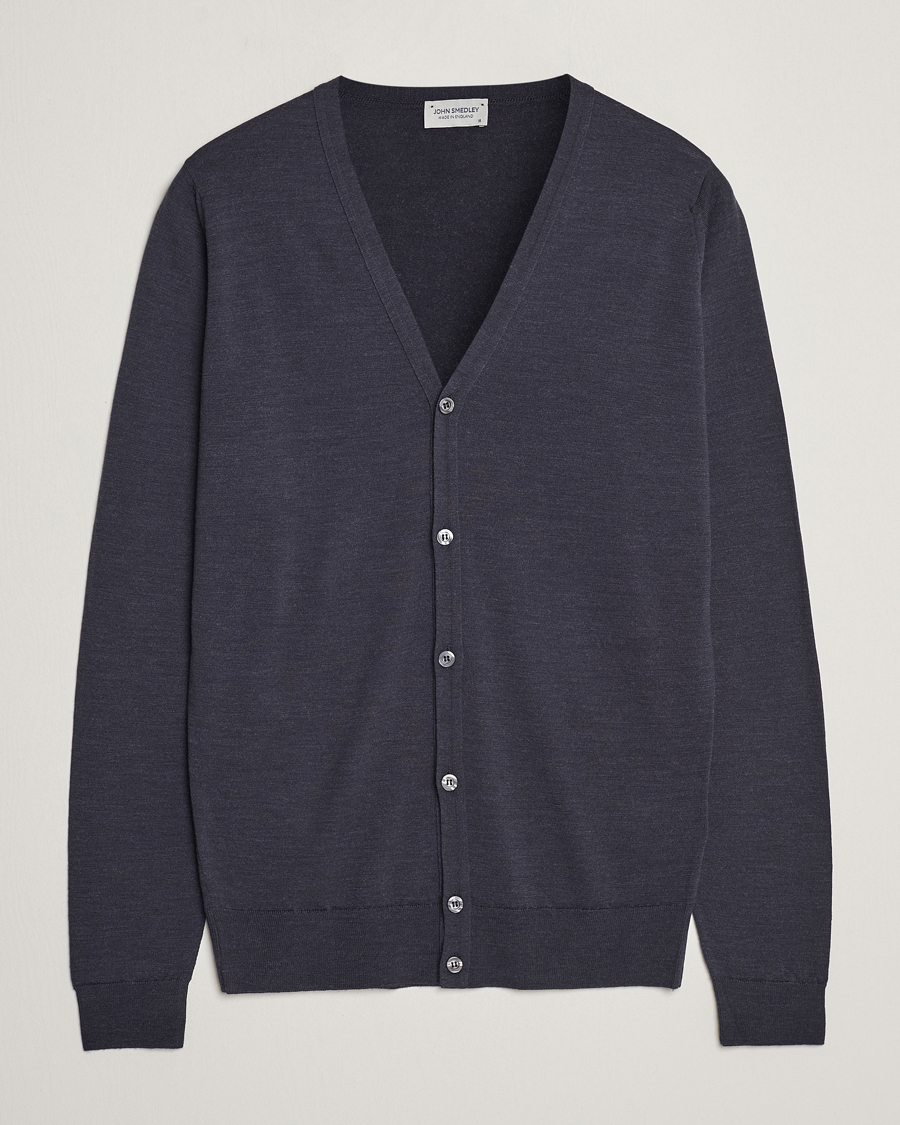 Herr | Tröjor | John Smedley | Petworth Extra Fine Merino Cardigan Hepburn Smoke