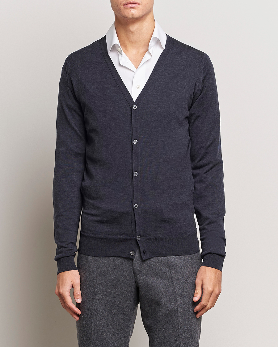 Herr | Tröjor | John Smedley | Petworth Extra Fine Merino Cardigan Hepburn Smoke
