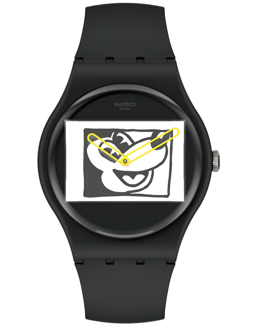 Herr | Swatch Swatch x Keith Haring Mickey Blanc sur Noir | Swatch | x Keith Haring Mickey Blanc sur Noir