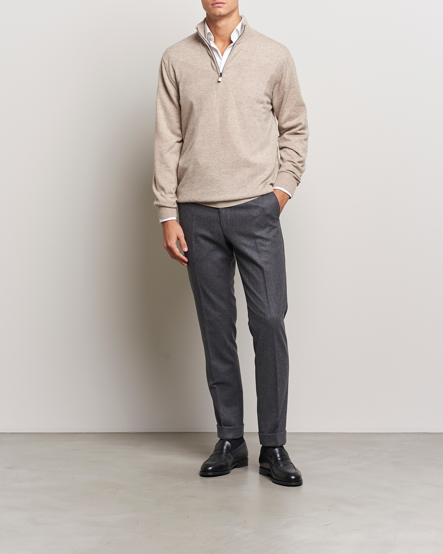 Herr | Tröjor | Piacenza Cashmere | Cashmere Half Zip Sweater Beige
