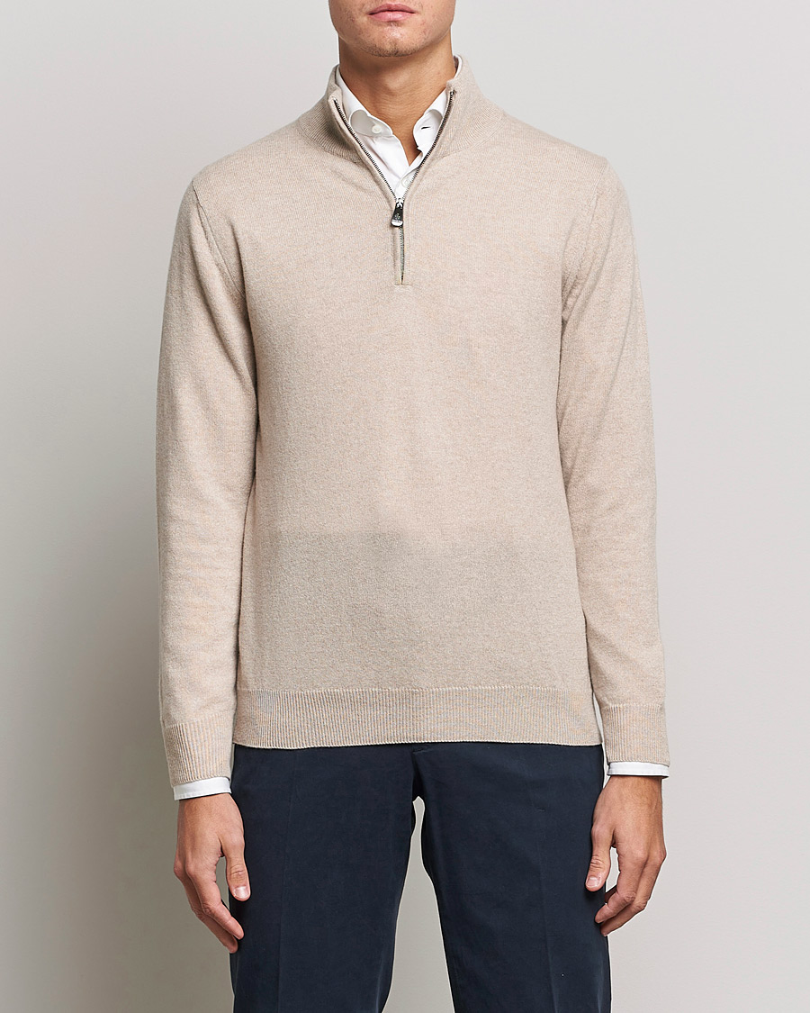 Herr | Half-zip | Piacenza Cashmere | Cashmere Half Zip Sweater Beige