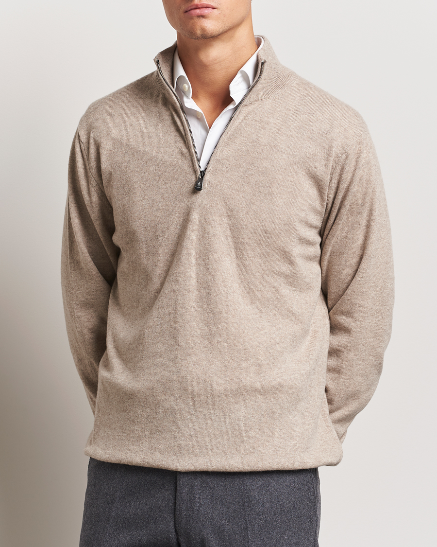 Herr | Tröjor | Piacenza Cashmere | Cashmere Half Zip Sweater Beige