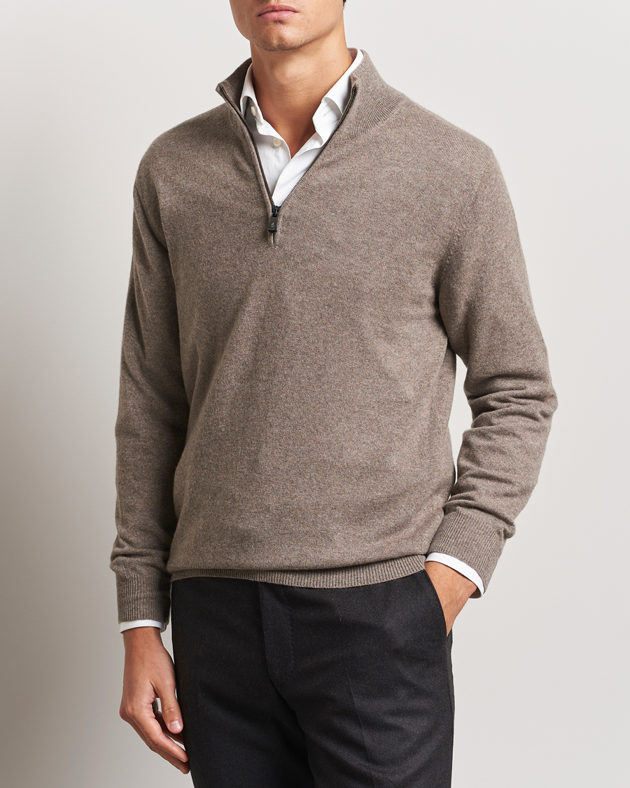 Herr | Tröjor | Piacenza Cashmere | Cashmere Half Zip Sweater Brown