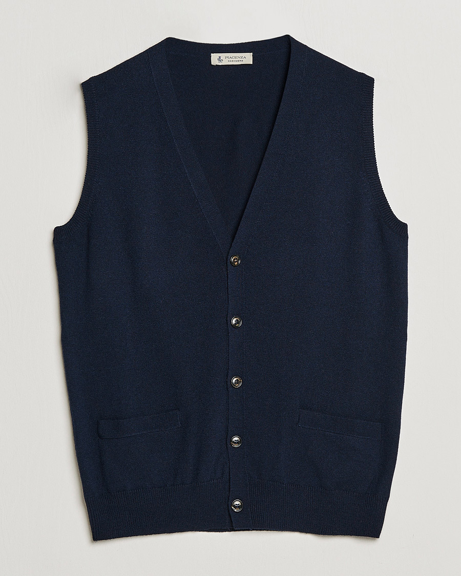 Herr | Tröjor | Piacenza Cashmere | Cashmere Sleeveless Cardigan Navy