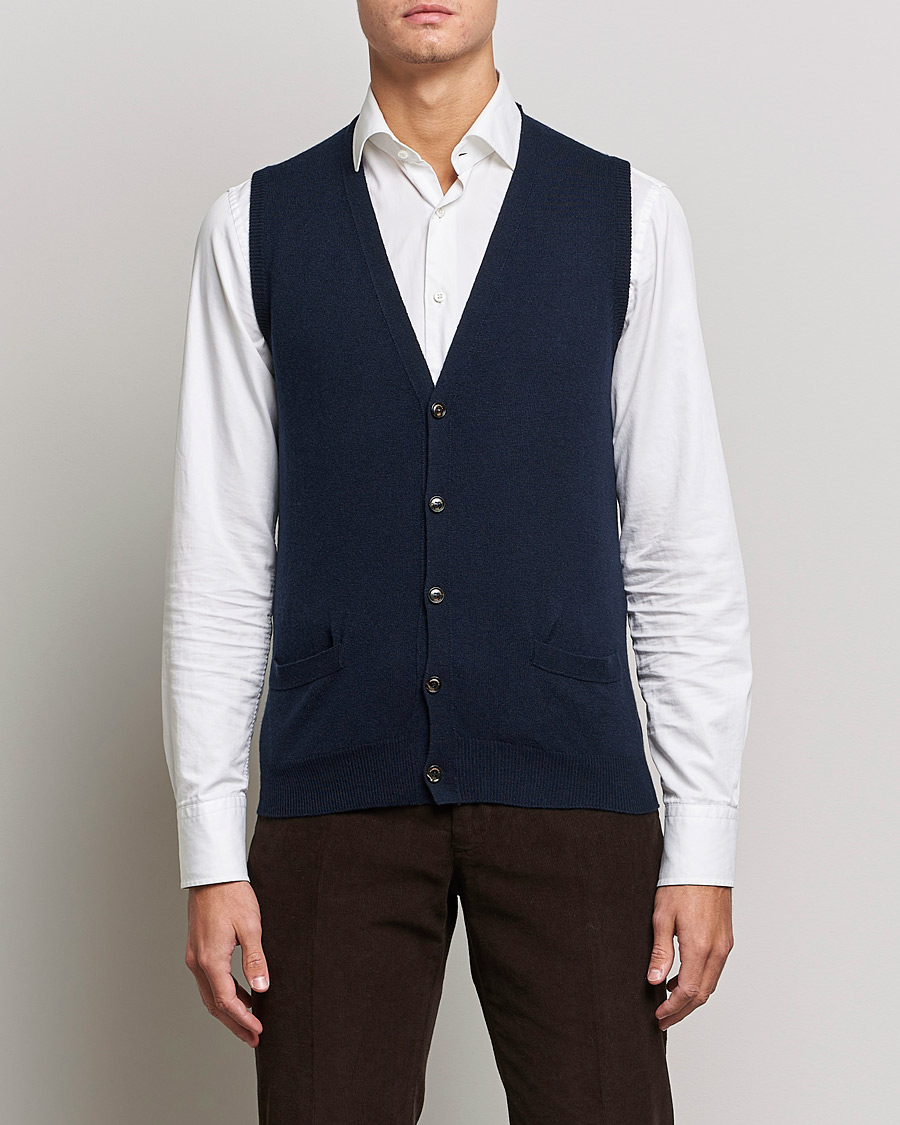 Herr | Västar & Slipovers | Piacenza Cashmere | Cashmere Sleeveless Cardigan Navy