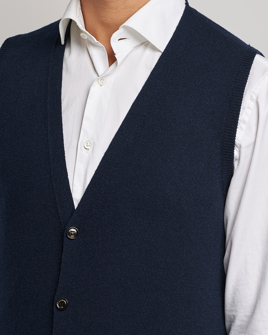 Herr | Tröjor | Piacenza Cashmere | Cashmere Sleeveless Cardigan Navy