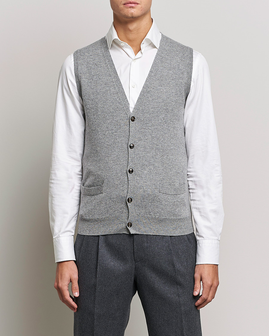 Herr | Kläder | Piacenza Cashmere | Cashmere Sleeveless Cardigan Light Grey