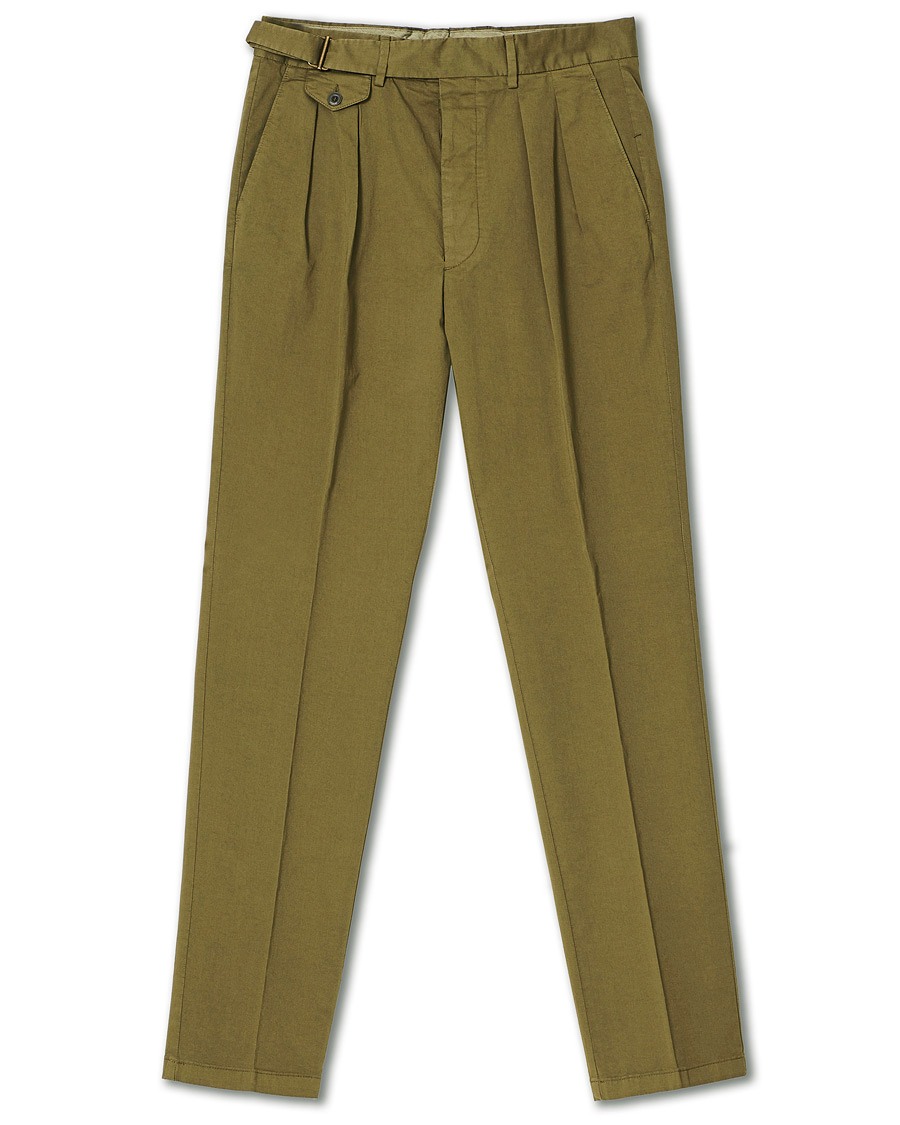 Herr | Byxor | Lardini | Luxor Double Pleated Cotton Trousers Military Green