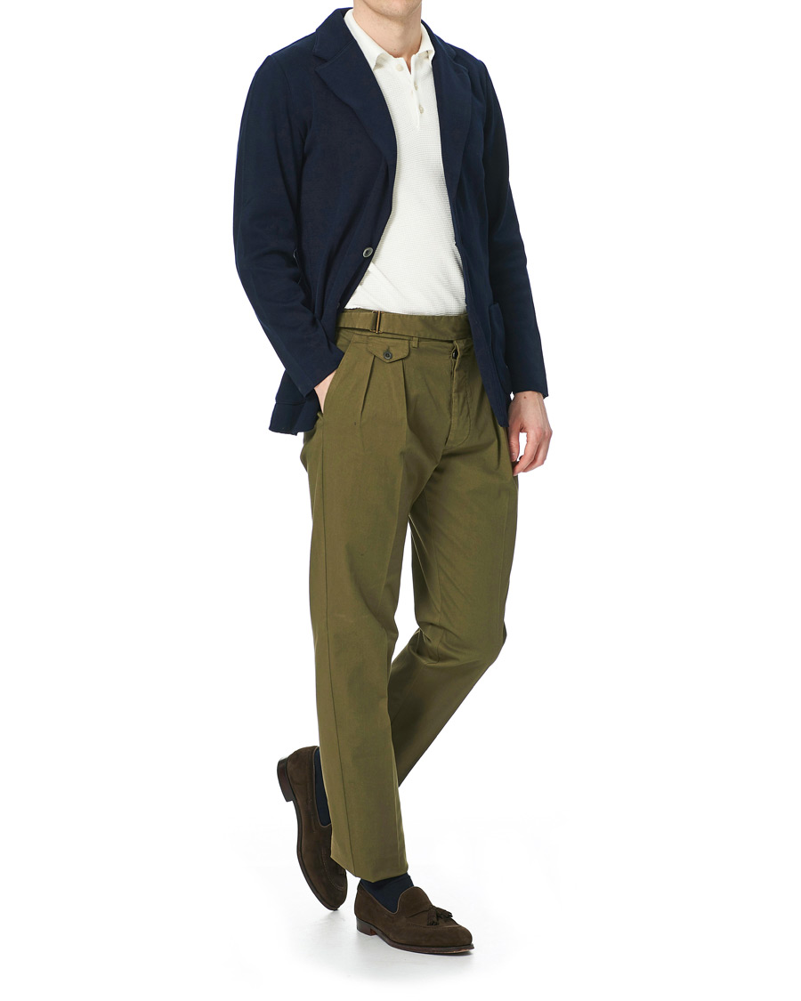 Herr | Byxor | Lardini | Luxor Double Pleated Cotton Trousers Military Green