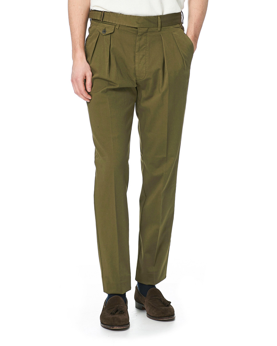 Herr | Byxor | Lardini | Luxor Double Pleated Cotton Trousers Military Green