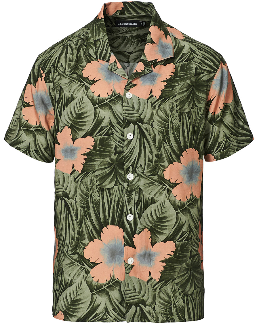 Herr | Skjortor | J.Lindeberg | Printed Short Sleeve Camp Collar Shirt Sage
