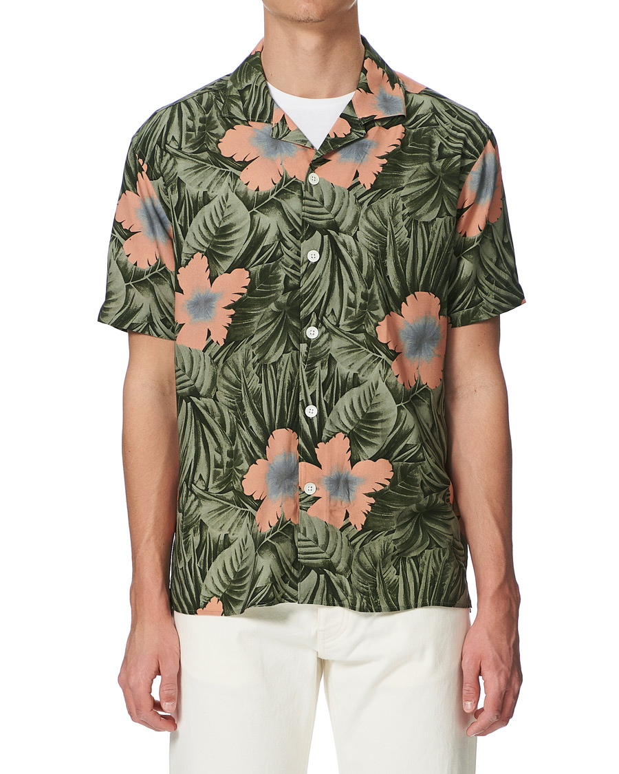 Herr | Skjortor | J.Lindeberg | Printed Short Sleeve Camp Collar Shirt Sage