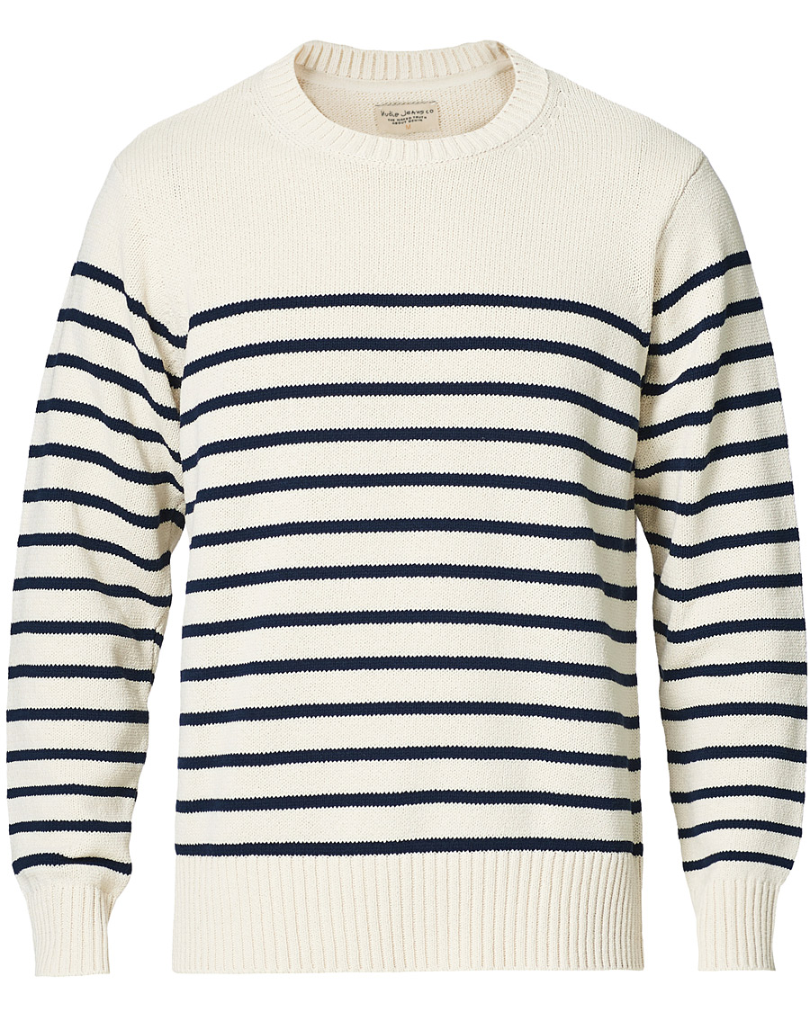 Herr | Tröjor | Nudie Jeans | Hamus Recycled Stripe Crew Neck Off White/Navy