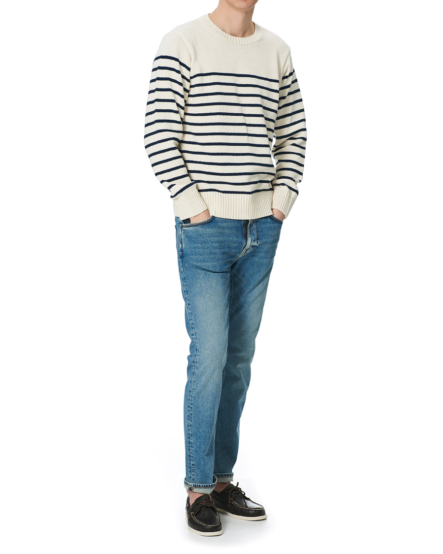 Herr | Tröjor | Nudie Jeans | Hamus Recycled Stripe Crew Neck Off White/Navy