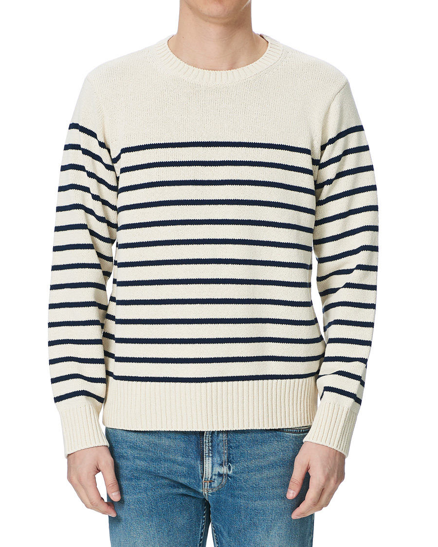 Herr | Tröjor | Nudie Jeans | Hamus Recycled Stripe Crew Neck Off White/Navy