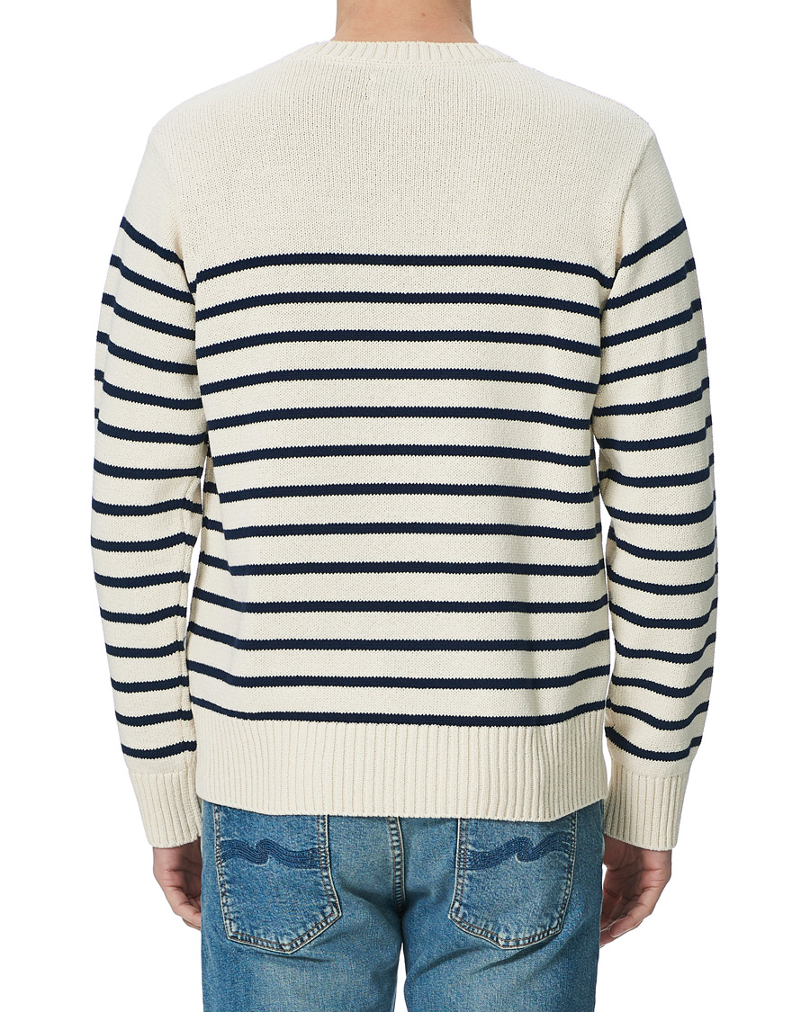 Herr | Tröjor | Nudie Jeans | Hamus Recycled Stripe Crew Neck Off White/Navy